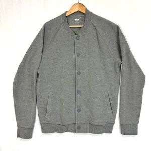 Men’s Snap Up Varsity Bomber‎ Sweatshirt Jacket Gray Sz Large Minimalist Classic